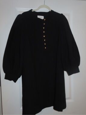 Tuckernuck Black Puff-Sleeve Dress with Gold Buttons